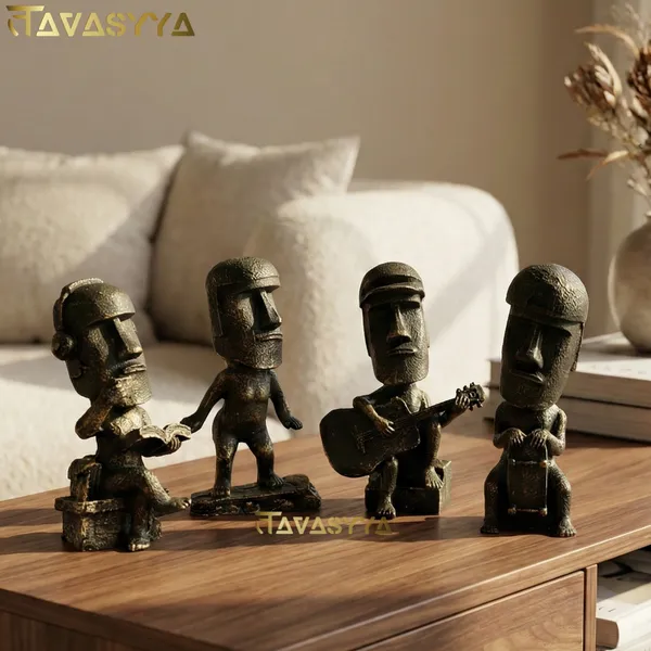 Tavasyya_Moai_Art_Statue_Sculpture_Set_of_4_|_Antique_Stone_Finish_Easter_Island_Figurines_|_Rapa_Nui_Monolithic_Statues,_Symbol_of_Strength_&_Protection,_Office_Desk,_Bookshelf_&_Home_Decor_Showpiece
