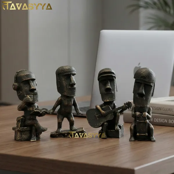 Tavasyya_Moai_Art_Statue_Sculpture_Set_of_4_|_Antique_Stone_Finish_Easter_Island_Figurines_|_Rapa_Nui_Monolithic_Statues,_Symbol_of_Strength_&_Protection,_Office_Desk,_Bookshelf_&_Home_Decor_Showpiece