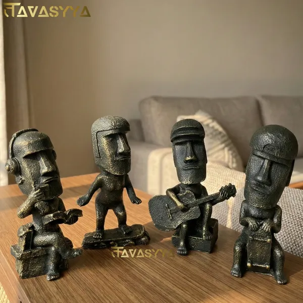 Tavasyya_Moai_Art_Statue_Sculpture_Set_of_4_|_Antique_Stone_Finish_Easter_Island_Figurines_|_Rapa_Nui_Monolithic_Statues,_Symbol_of_Strength_&_Protection,_Office_Desk,_Bookshelf_&_Home_Decor_Showpiece