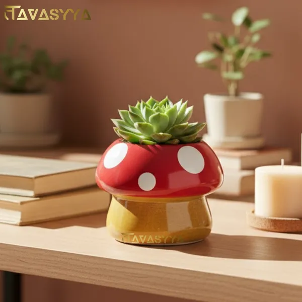 Tavasyya_Cute_Mushroom_Planter_Pot_for_Succulents_|_Ceramic_Planter,_Decorative_Flower_Pot_for_Home_&_Office_|_Perfect_for_Indoor_Plants,_Gifting_&_Home_Decor_(Mustard_Yellow_and_Cherry_Red)