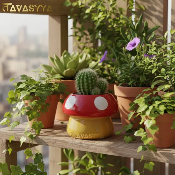 Tavasyya_Cute_Mushroom_Planter_Pot_for_Succulents_|_Ceramic_Planter,_Decorative_Flower_Pot_for_Home_&_Office_|_Perfect_for_Indoor_Plants,_Gifting_&_Home_Decor_(Mustard_Yellow_and_Cherry_Red)