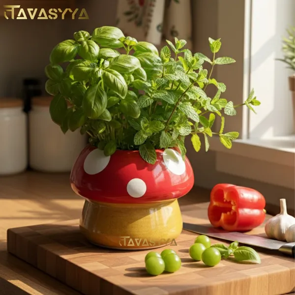 Tavasyya_Cute_Mushroom_Planter_Pot_for_Succulents_|_Ceramic_Planter,_Decorative_Flower_Pot_for_Home_&_Office_|_Perfect_for_Indoor_Plants,_Gifting_&_Home_Decor_(Mustard_Yellow_and_Cherry_Red)