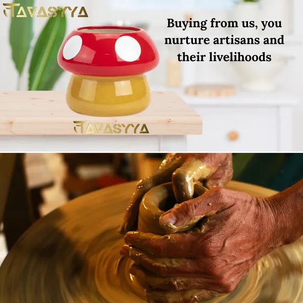 Tavasyya_Cute_Mushroom_Planter_Pot_for_Succulents_|_Ceramic_Planter,_Decorative_Flower_Pot_for_Home_&_Office_|_Perfect_for_Indoor_Plants,_Gifting_&_Home_Decor_(Mustard_Yellow_and_Cherry_Red)