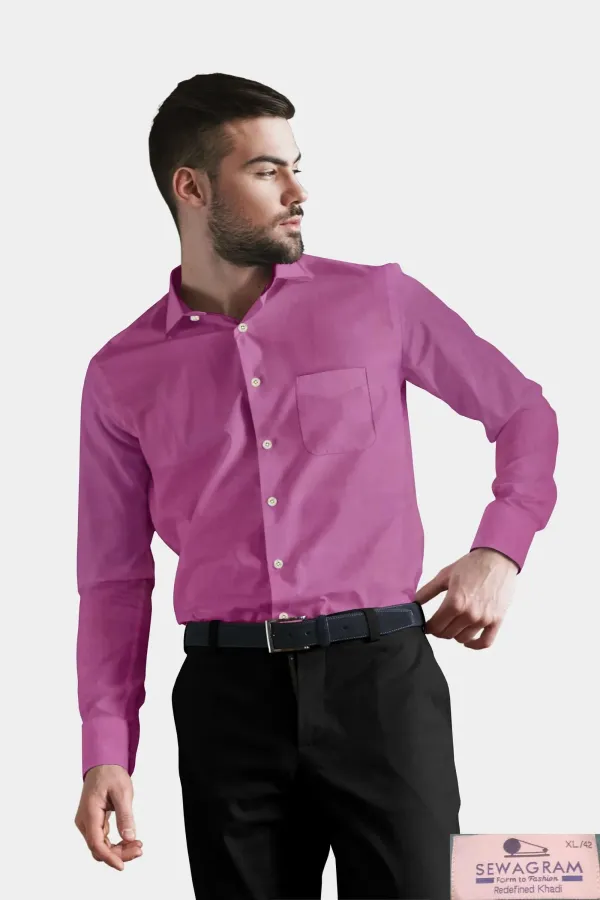 Dark_Pink_Muslin_Khadi_Plain_Formal_Shirt_|_Handspun_&_Handwoven_100%_Pure_Cotton_Shirt