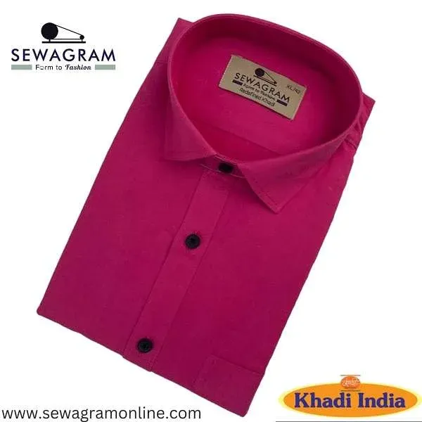 Dark_Pink_Muslin_Khadi_Plain_Formal_Shirt_|_Handspun_&_Handwoven_100%_Pure_Cotton_Shirt