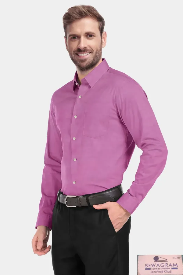 Dark_Pink_Muslin_Khadi_Plain_Formal_Shirt_|_Handspun_&_Handwoven_100%_Pure_Cotton_Shirt
