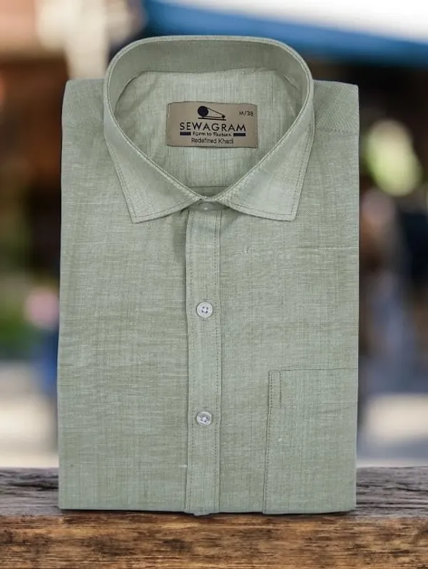 Pale_Olive_Khadi_Shirt_|_Handspun_&_Handwoven_100%_Pure_Cotton_Full_Sleeve_Shirt