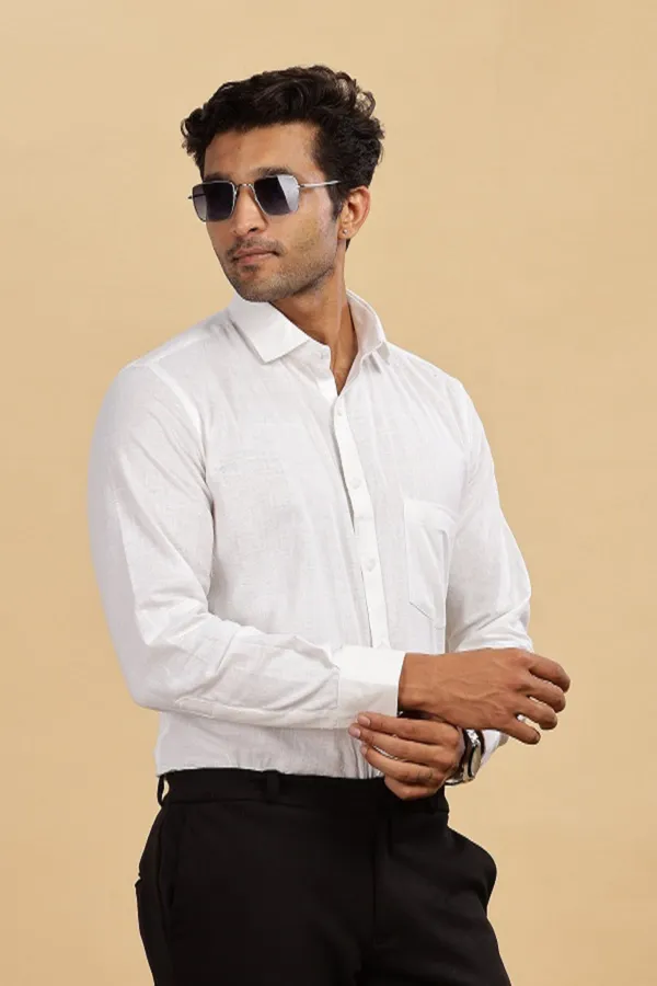 White_Muslin_Khadi_Plain_Formal_Shirt_|_Handspun_&_Handwoven_100%_Pure_Cotton_Full_Sleeve_Shirt