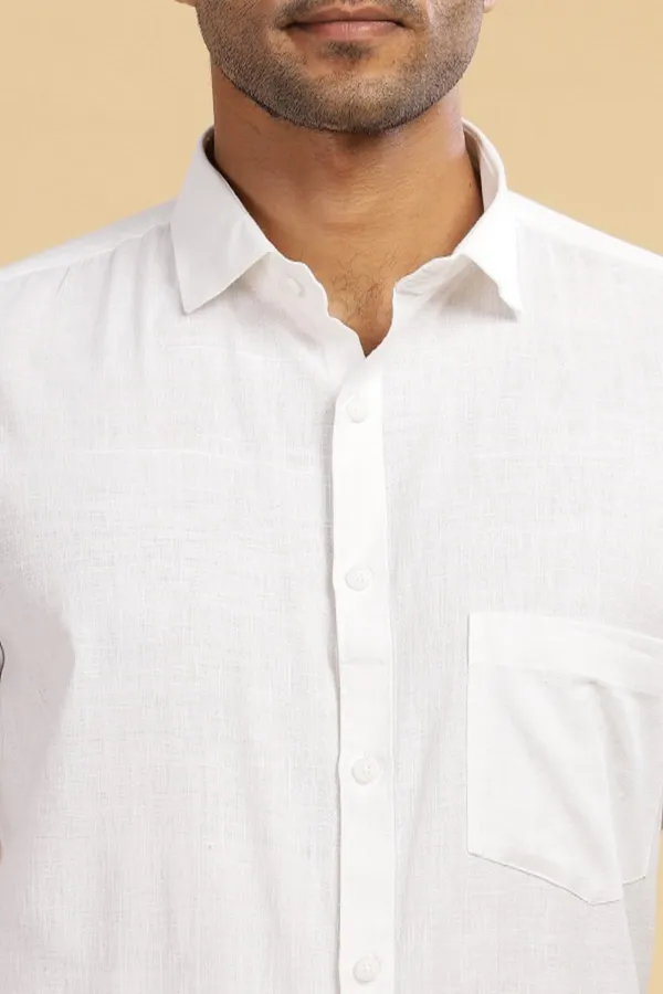 White_Muslin_Khadi_Plain_Formal_Shirt_|_Handspun_&_Handwoven_100%_Pure_Cotton_Full_Sleeve_Shirt