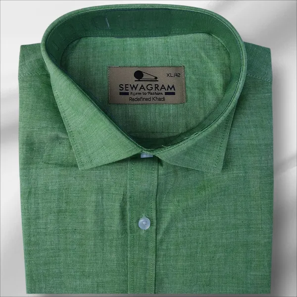 Vibrant_Green_Khadi_Shirt_|_Handspun_&_Handwoven_100%_Pure_Cotton_Full_Sleeve_Shirt