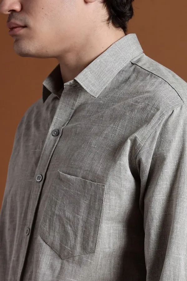 Light_Grey_Khadi_Shirt_|_Handspun_&_Handwoven_100%_Pure_Cotton_Full_Sleeve_Shirt