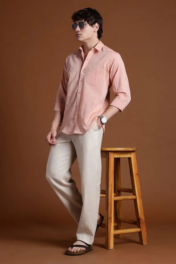 Light_Orange_Khadi_Shirt_|_Handspun_&_Handwoven_100%_Pure_Cotton_Full_Sleeve_Shirt