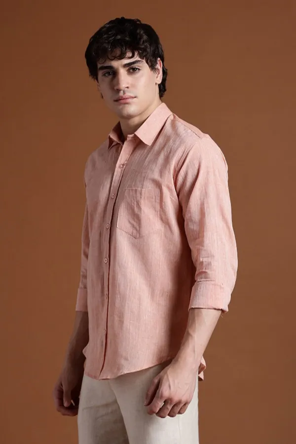 Light_Orange_Khadi_Shirt_|_Handspun_&_Handwoven_100%_Pure_Cotton_Full_Sleeve_Shirt