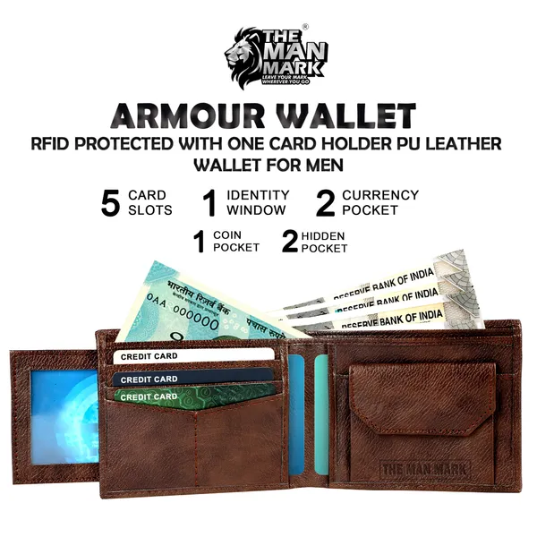 Black_Armour_Wallet_With_One_Card_Holder_Pu_Leather_Wallet-_5_Card_Slots,_2_Currency_Pockets,_1_Id_Window,_Rfid_Protection
