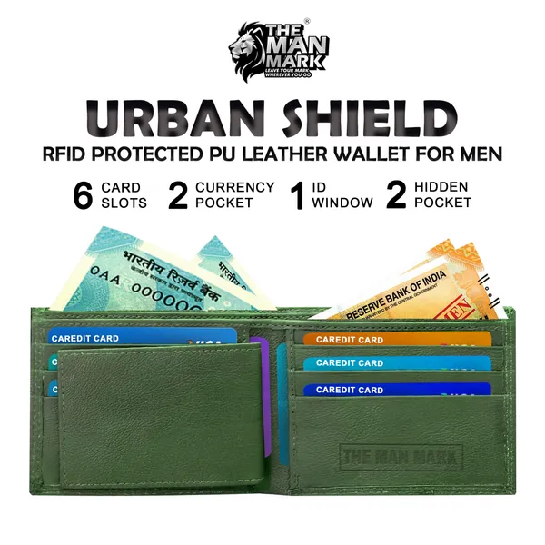 Green_Urban_Shield_Pu_Leather_Wallet-_6_Card_Slots,_2_Currency_Pockets,_1_Id_Window,_Rfid_Protection