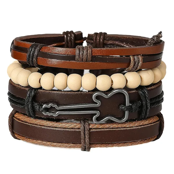Brown_Rustic_Anthem_Multi-Layer_Guitar_Charm_Bracelet_For_Men_–_Leather,_Wood_Beads_&_Braided_Rope_Wristband_Set