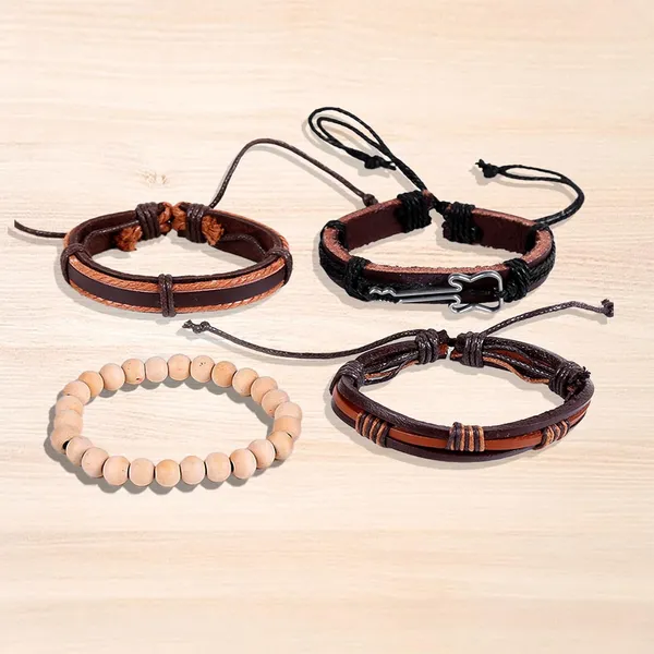 Brown_Rustic_Anthem_Multi-Layer_Guitar_Charm_Bracelet_For_Men_–_Leather,_Wood_Beads_&_Braided_Rope_Wristband_Set