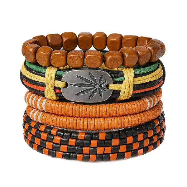 Tan_&_Brown_Titan_Grip_Multi-Layer_Tribal_Bracelet_Set_For_Men_–_Beaded,_Woven_&_Leather_Wristbands_With_Engraved_Plate