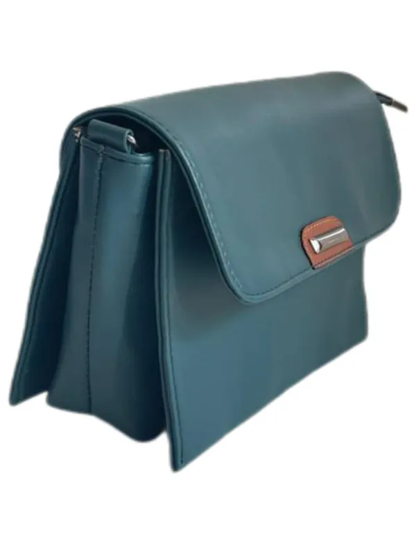 Pack_Of_2_Tan_&_Teal_Premium_Polyurethane_Designing_Box_Bag_&_Sling_Bag_For_Women