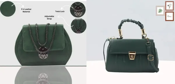 Pack_Of_2_Green_Premium_Polyurethane_Designing_Bag_&_Box_Sling_Bag_For_Women_