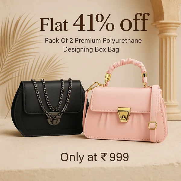 Pack_Of_2_Black_&_Peach_Premium_Polyurethane_Designing_Box_Bag_For_Women