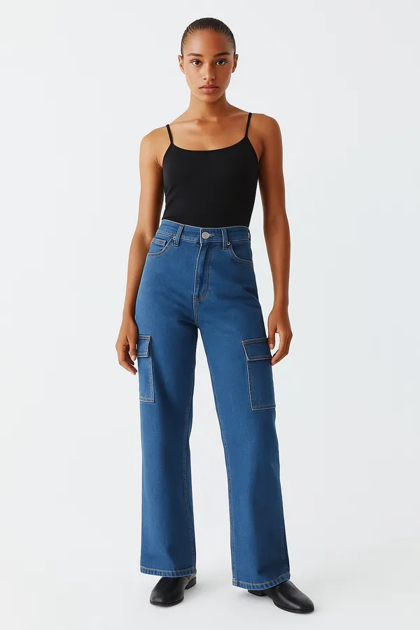 Stone_Blue_Cargo_Straight_Fit_Stretchable_Jeans