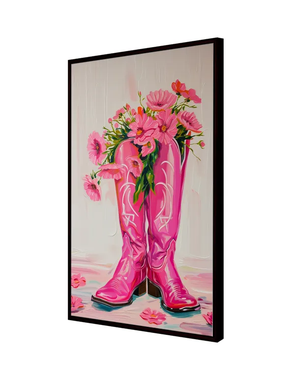Pink_Boots_with_Flowers_Canvas_Wall_Art_Painting_With_Black_Frame_For_Home_Decor_Living_Room_Wall_Decoration