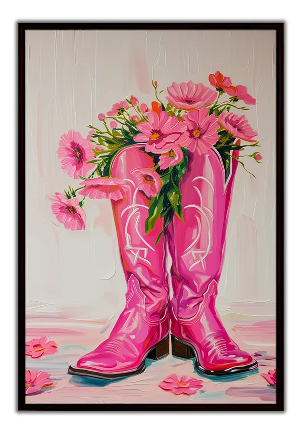 Pink_Boots_with_Flowers_Canvas_Wall_Art_Painting_With_Black_Frame_For_Home_Decor_Living_Room_Wall_Decoration