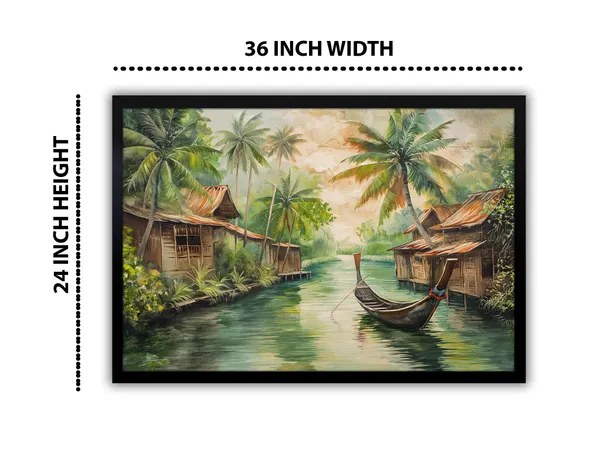 Tropical_Tranquility_–_Riverside_Village_Wall_Art_With_black_Frame_Painting_For_Home_Decor_Living_Room_Wall_Decoration