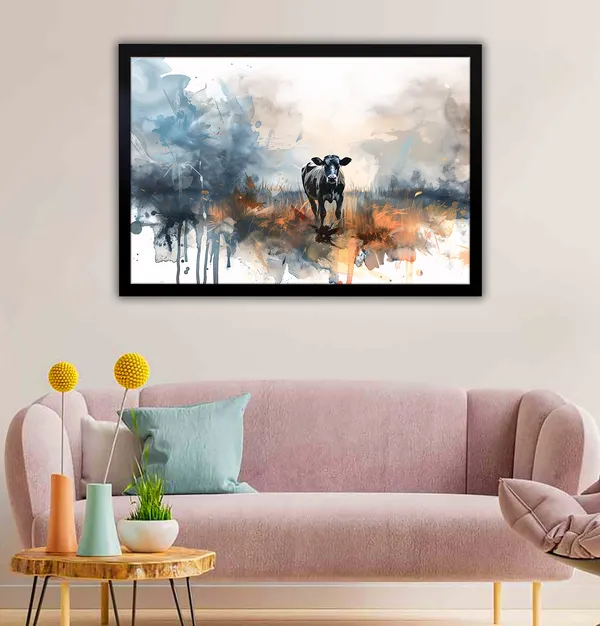 Rustic_Elegance_–_Abstract_Cow_Canvas_Wall_Art__With_black_Frame_Painting_For_Home_Decor_Living_Room_Wall_Decoration
