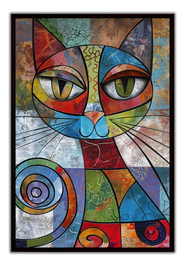 Whimsical_Cat_Abstract_�_Modern_Art_Painting_With_Black_Frame_For_Home_Decor_Living_Room_Wall_Decoration