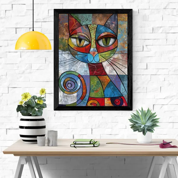 Whimsical_Cat_Abstract_�_Modern_Art_Painting_With_Black_Frame_For_Home_Decor_Living_Room_Wall_Decoration