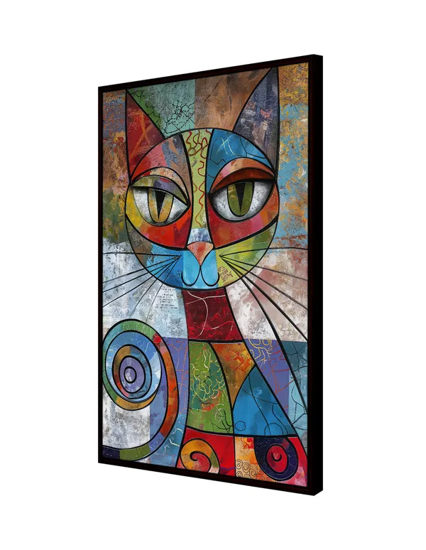 Whimsical_Cat_Abstract_�_Modern_Art_Painting_With_Black_Frame_For_Home_Decor_Living_Room_Wall_Decoration