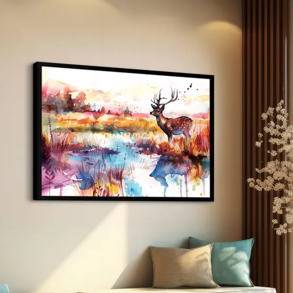 Majestic_Wilderness_–_Watercolor_Deer_Canvas_Wall_Art_With_black_Frame_Painting_For_Home_Decor_Living_Room_Wall_Decoration