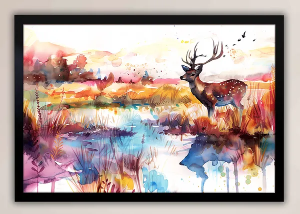 Majestic_Wilderness_–_Watercolor_Deer_Canvas_Wall_Art_With_black_Frame_Painting_For_Home_Decor_Living_Room_Wall_Decoration