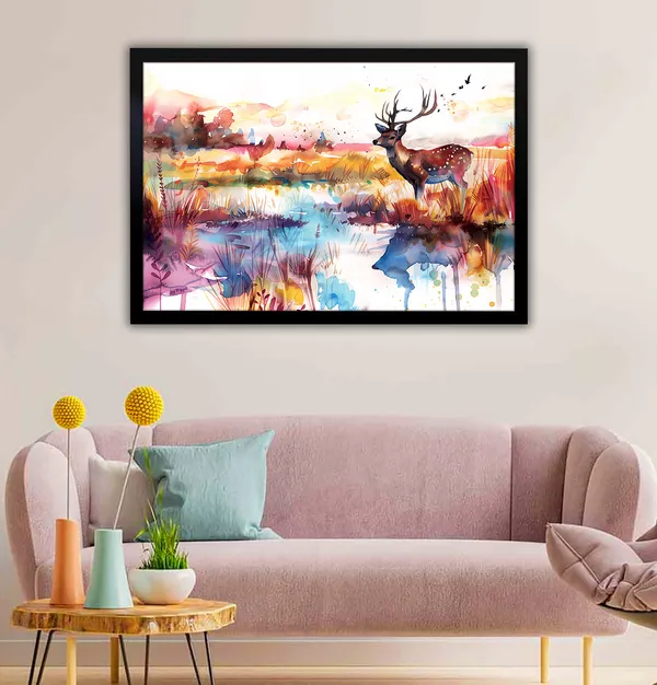 Majestic_Wilderness_–_Watercolor_Deer_Canvas_Wall_Art_With_black_Frame_Painting_For_Home_Decor_Living_Room_Wall_Decoration