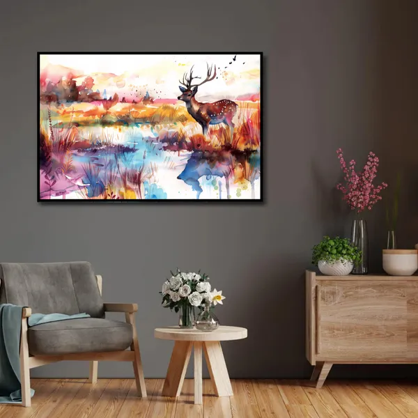 Majestic_Wilderness_–_Watercolor_Deer_Canvas_Wall_Art_With_black_Frame_Painting_For_Home_Decor_Living_Room_Wall_Decoration