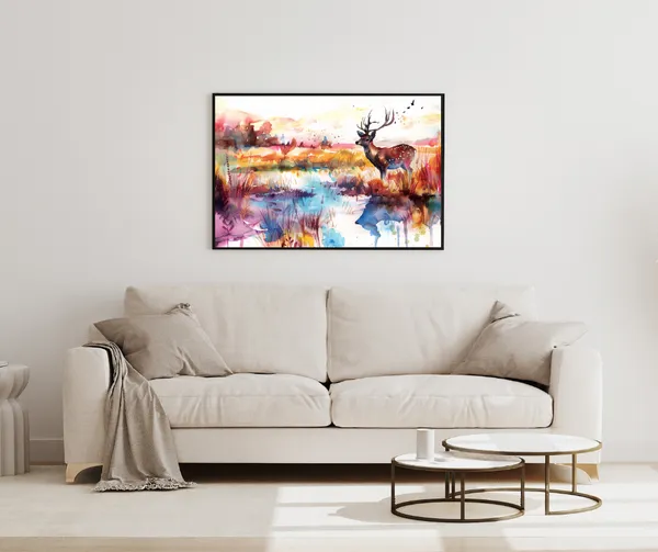 Majestic_Wilderness_–_Watercolor_Deer_Canvas_Wall_Art_With_black_Frame_Painting_For_Home_Decor_Living_Room_Wall_Decoration