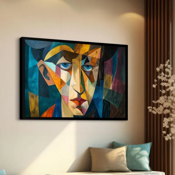 Blue_Gaze_–_Geometric_Expressionist_Wall_Art_With_black_Frame_Painting_For_Home_Decor_Living_Room_Wall_Decoration