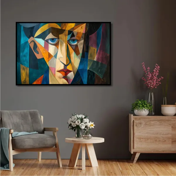 Blue_Gaze_–_Geometric_Expressionist_Wall_Art_With_black_Frame_Painting_For_Home_Decor_Living_Room_Wall_Decoration