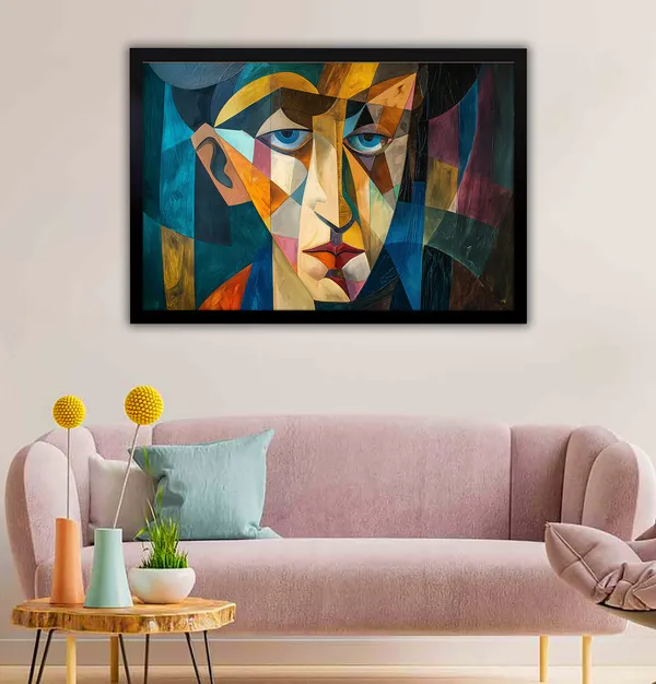 Blue_Gaze_–_Geometric_Expressionist_Wall_Art_With_black_Frame_Painting_For_Home_Decor_Living_Room_Wall_Decoration