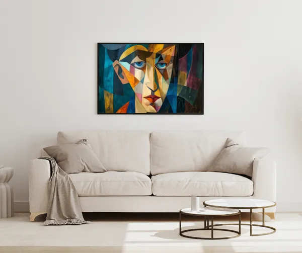 Blue_Gaze_–_Geometric_Expressionist_Wall_Art_With_black_Frame_Painting_For_Home_Decor_Living_Room_Wall_Decoration