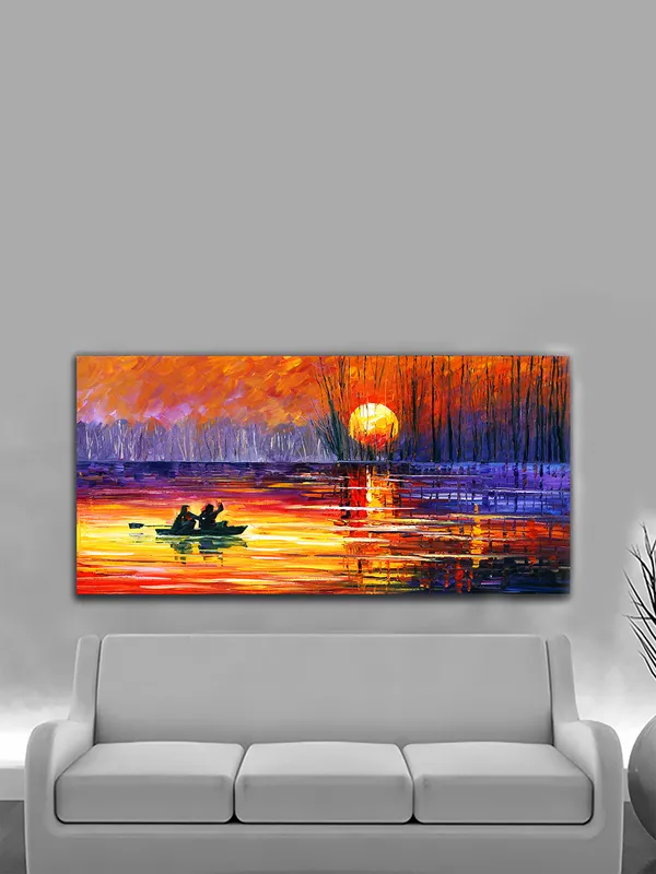 Golden_Serenity_-_Sunrise_Boat_Canvas_Painting_fitted_with_wooden_Frame