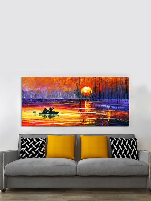 Golden_Serenity_-_Sunrise_Boat_Canvas_Painting_fitted_with_wooden_Frame