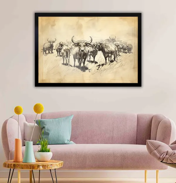 Majestic_Herd_–_Wild_Buffalo_Wall_Art_With_black_Frame_Painting_For_Home_Decor_Living_Room_Wall_Decoration