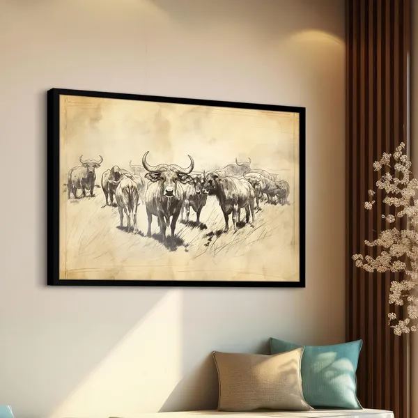 Majestic_Herd_–_Wild_Buffalo_Wall_Art_With_black_Frame_Painting_For_Home_Decor_Living_Room_Wall_Decoration