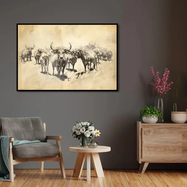 Majestic_Herd_–_Wild_Buffalo_Wall_Art_With_black_Frame_Painting_For_Home_Decor_Living_Room_Wall_Decoration