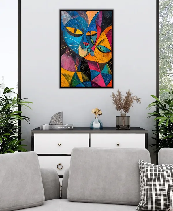 Modern_Abstract_Cat_Couple_Canvas_Wall_Art_Painting_With_Black_Frame_For_Home_Decor_Living_Room_Wall_Decoration