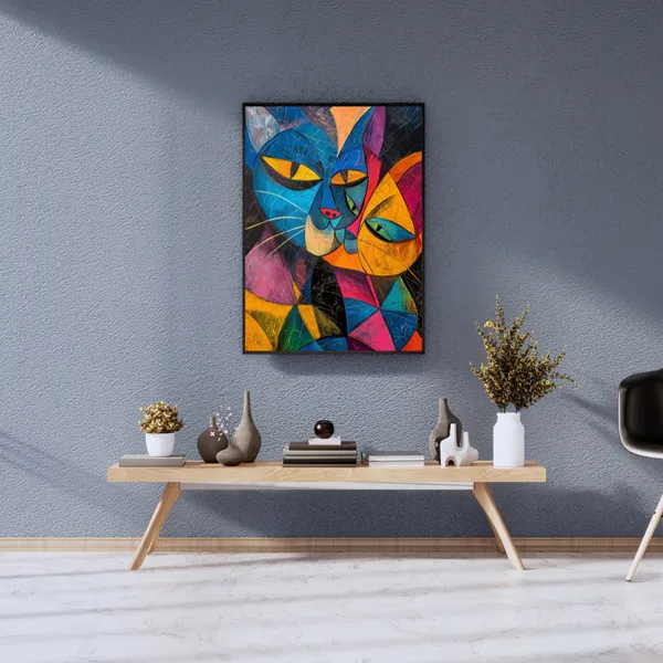 Modern_Abstract_Cat_Couple_Canvas_Wall_Art_Painting_With_Black_Frame_For_Home_Decor_Living_Room_Wall_Decoration