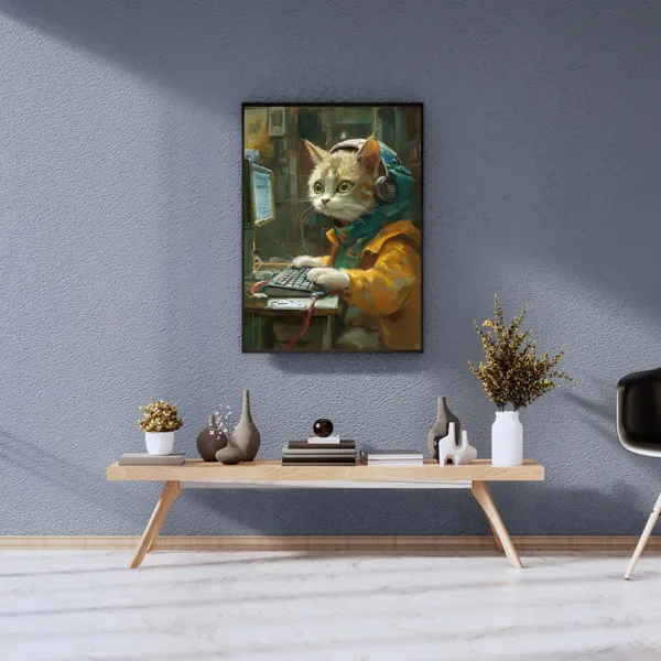 Elegant_Cat_Canvas_Wall_Art_Painting_With_Black_Frame_For_Home_Decor_Living_Room_Wall_Decoration